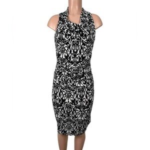 NWT Cato Black & White Design Ruched Midi Dress.  Form fitting with stretch